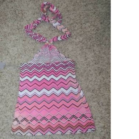 Womens Halter Top Jennifer Lopez Small Pink Zig Zag Satiny Stretch Gold Accents - Picture 5 of 5